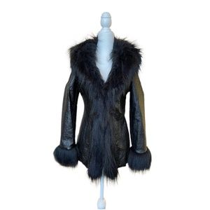 NWT! Vintage bebe Rocker Jacket with Faux Fur in Black, Size XS